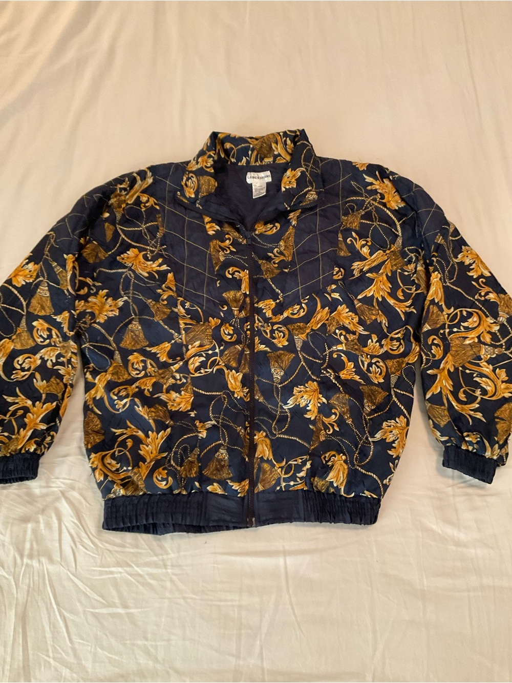Vintage 90s Lauren Brooke Baroque Chain Tassel Jacket Navy Gold. Size M